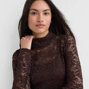 Loft Stretch Lace Mock Neck Long Sleeve Top SZ M NWTs